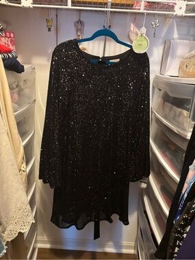 Black Sequin Long Sleeve Tunic Dress